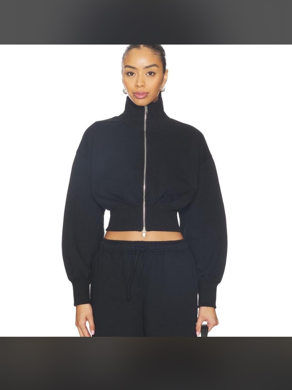 Revolve Superdown Cropped Black Zip-Up Mock Neck Jacket